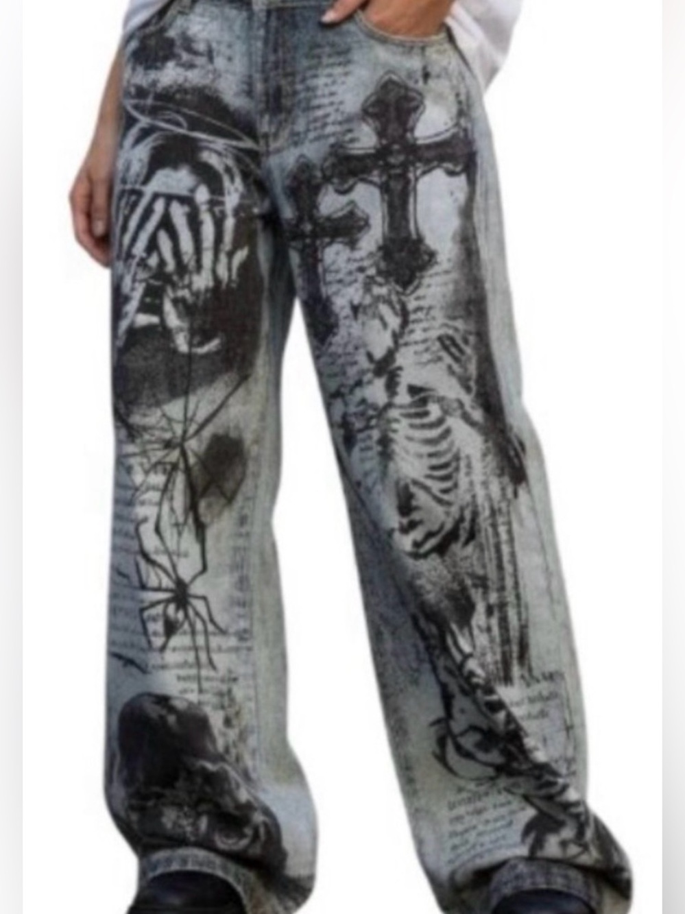 Romwe Grunge All-Over Print Wide-Leg Jeans Size 12‎